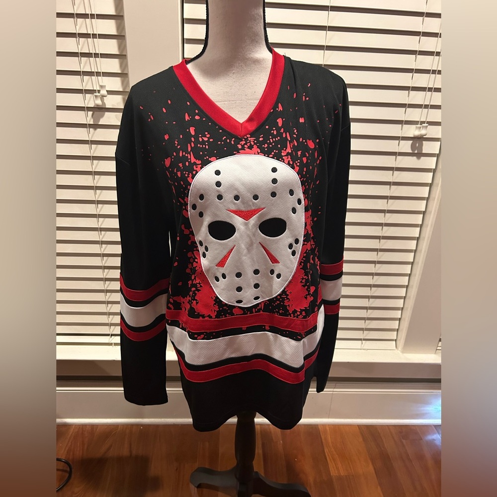 Friday 13th Jersey Mens M Black Long Sleeve Jason Voorhees Bloody Hockey Jersey